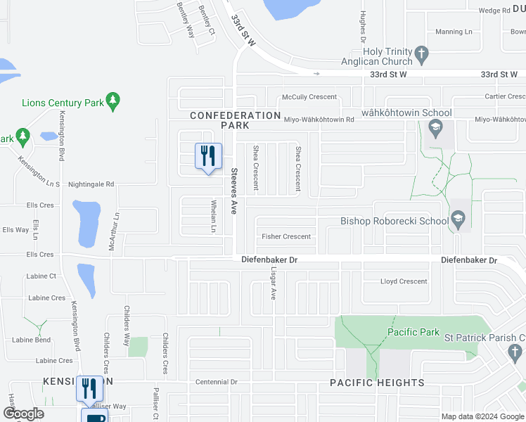 map of restaurants, bars, coffee shops, grocery stores, and more near 358 Fisher Crescent in Saskatoon