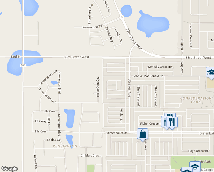 map of restaurants, bars, coffee shops, grocery stores, and more near 431 Carter Way in Saskatoon