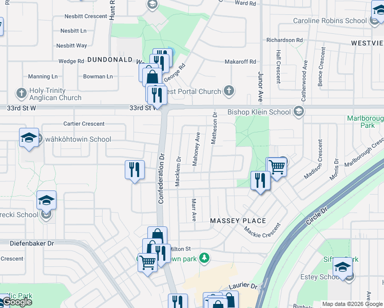 map of restaurants, bars, coffee shops, grocery stores, and more near 1017 Mahoney Avenue in Saskatoon