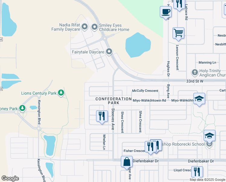 map of restaurants, bars, coffee shops, grocery stores, and more near 1323 Steeves Avenue in Saskatoon