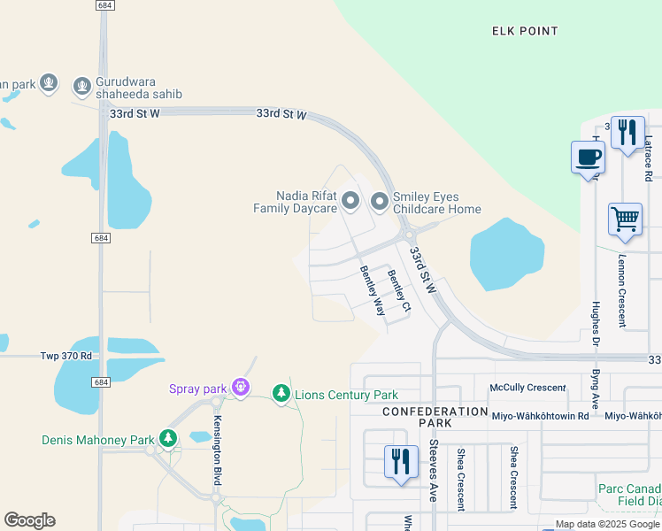 map of restaurants, bars, coffee shops, grocery stores, and more near 2038 Kensington Road in Saskatoon