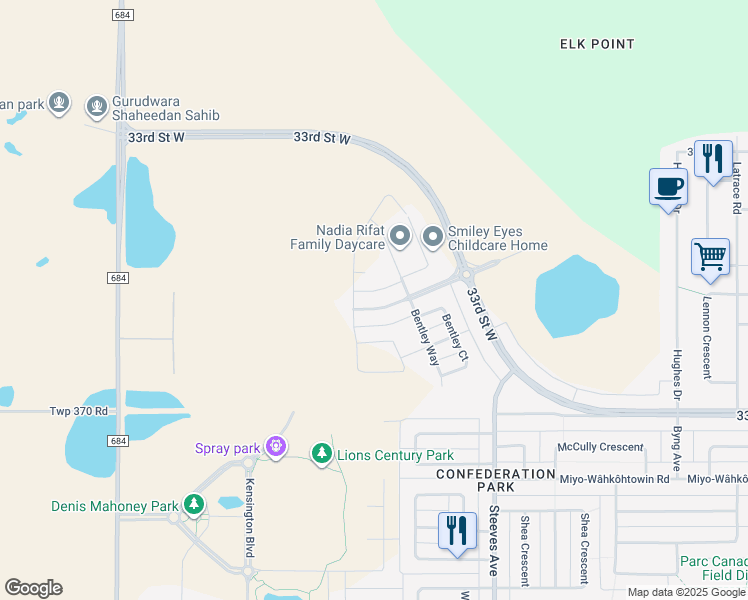 map of restaurants, bars, coffee shops, grocery stores, and more near 2038 Kensington Road in Saskatoon