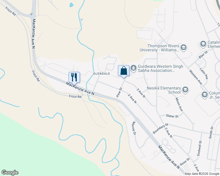map of restaurants, bars, coffee shops, grocery stores, and more near 2009 2 Avenue North in Williams Lake