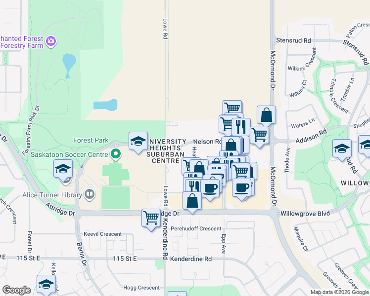 map of restaurants, bars, coffee shops, grocery stores, and more near 236 Heath Avenue in Saskatoon