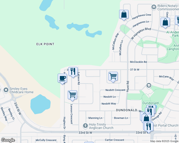 map of restaurants, bars, coffee shops, grocery stores, and more near 3547 37 Street West in Saskatoon