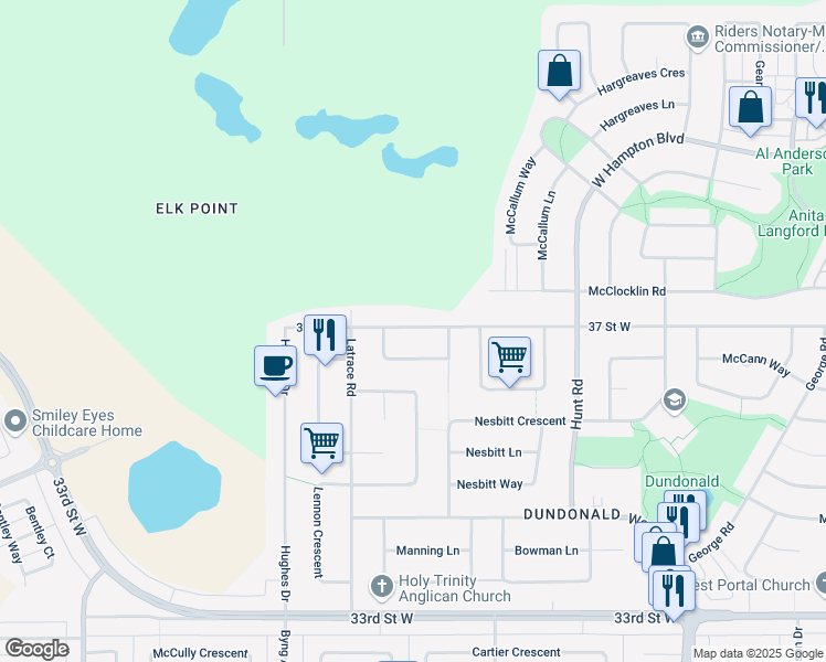 map of restaurants, bars, coffee shops, grocery stores, and more near 3547 37 Street West in Saskatoon