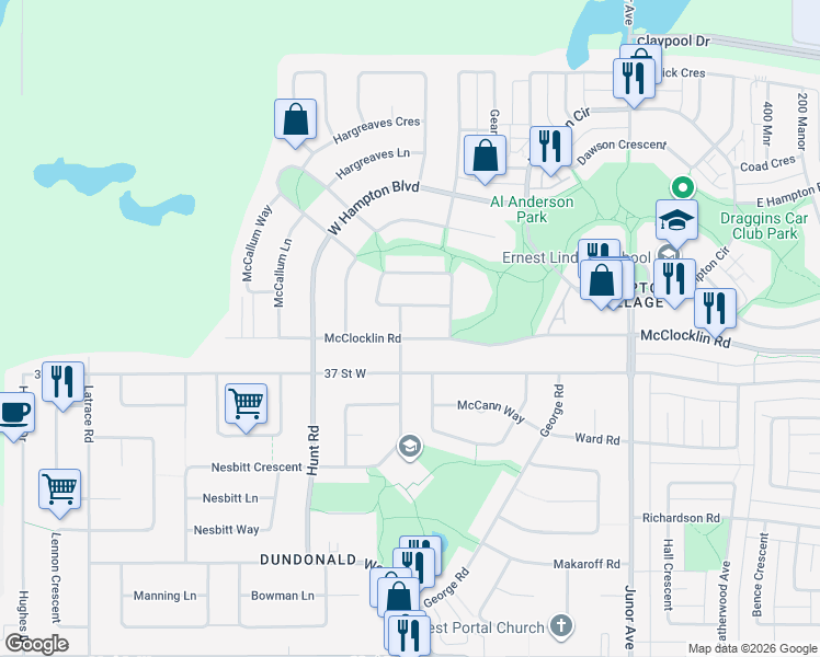 map of restaurants, bars, coffee shops, grocery stores, and more near 3286 McClocklin Road in Saskatoon