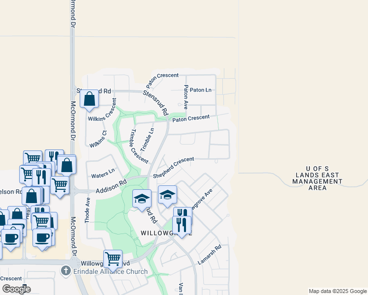 map of restaurants, bars, coffee shops, grocery stores, and more near 1638 Shepherd Court in Saskatoon