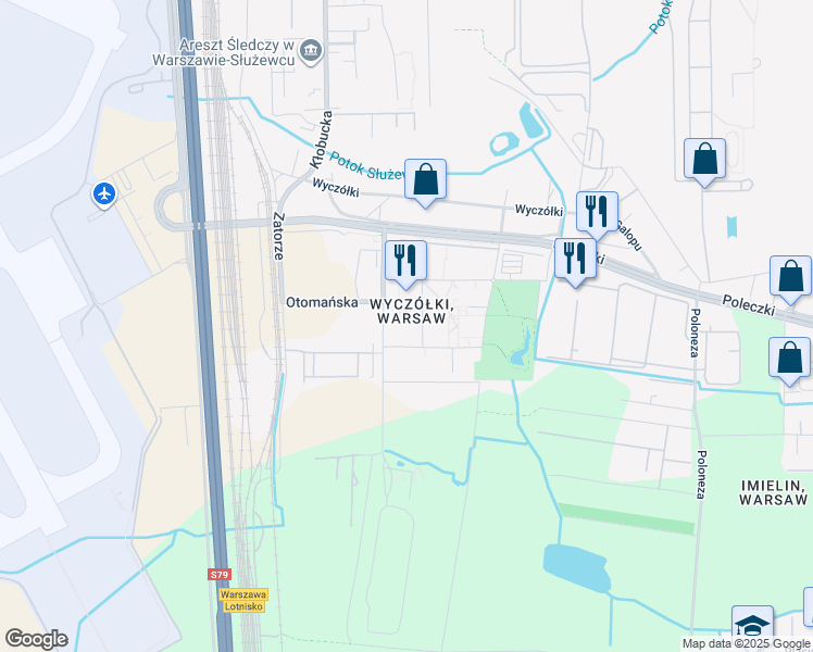 map of restaurants, bars, coffee shops, grocery stores, and more near 12 Osmańska in Warszawa