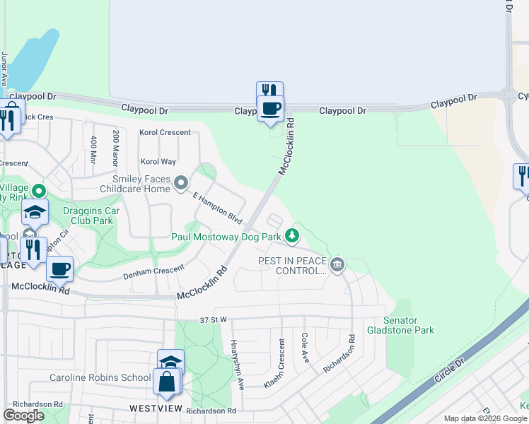 map of restaurants, bars, coffee shops, grocery stores, and more near 1503 Korol Mews in Saskatoon