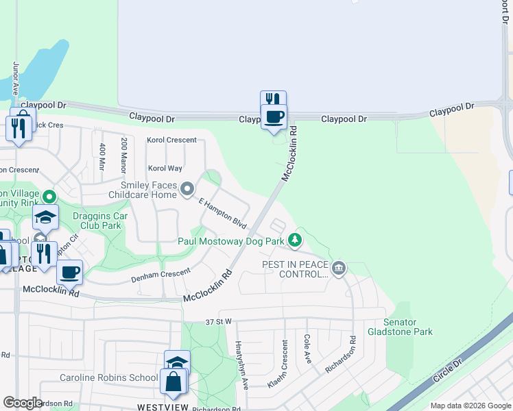 map of restaurants, bars, coffee shops, grocery stores, and more near 1503 Korol Mews in Saskatoon