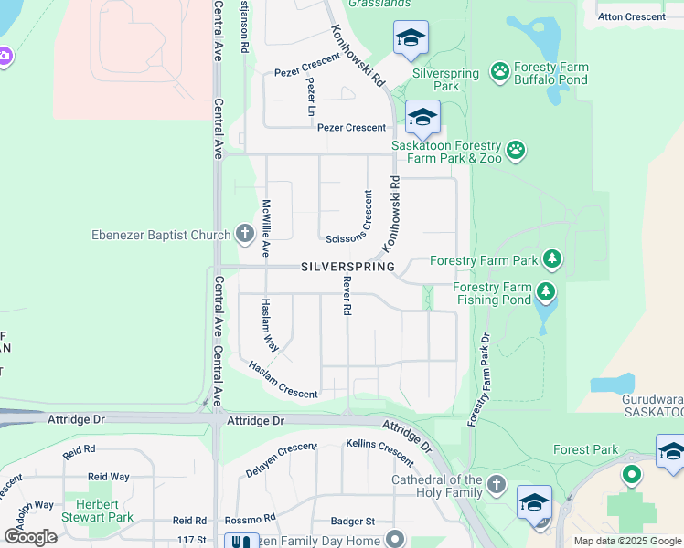 map of restaurants, bars, coffee shops, grocery stores, and more near 258 Konihowski Road in Saskatoon