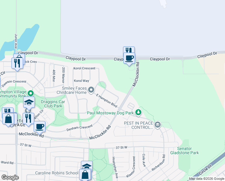map of restaurants, bars, coffee shops, grocery stores, and more near 1411 Korol Mews in Saskatoon