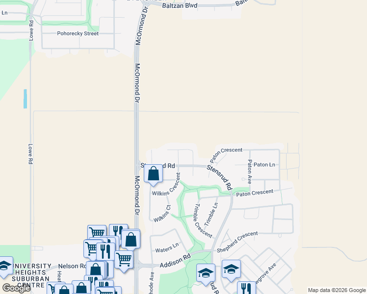 map of restaurants, bars, coffee shops, grocery stores, and more near 219 Zimmer Crescent in Saskatoon