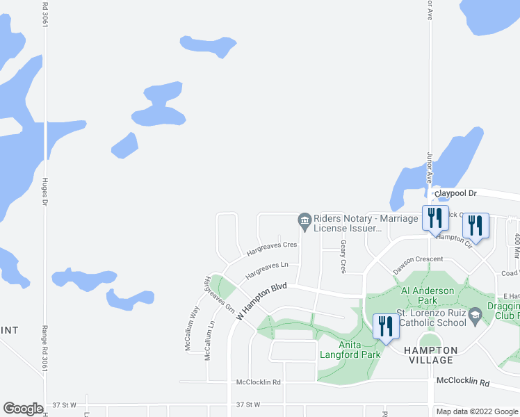 map of restaurants, bars, coffee shops, grocery stores, and more near 1207 Hargreaves Way in Saskatoon