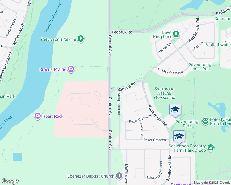 map of restaurants, bars, coffee shops, grocery stores, and more near in Saskatoon