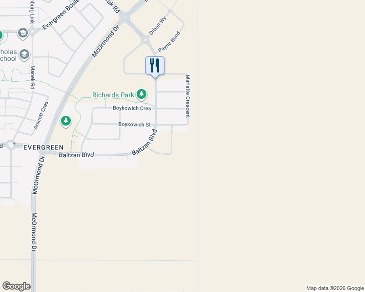 map of restaurants, bars, coffee shops, grocery stores, and more near 226 Akhtar Bend in Saskatoon