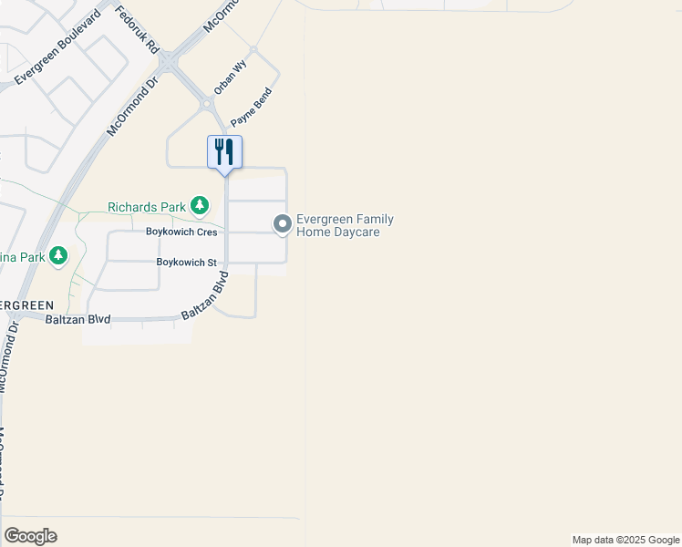 map of restaurants, bars, coffee shops, grocery stores, and more near Range Road 3045 in Saskatoon