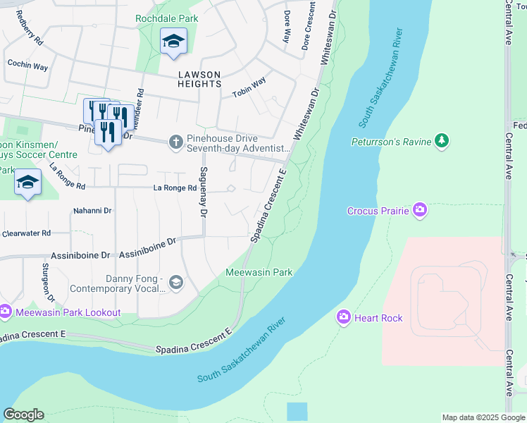 map of restaurants, bars, coffee shops, grocery stores, and more near 2703 Spadina Crescent East in Saskatoon