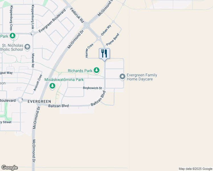 map of restaurants, bars, coffee shops, grocery stores, and more near 466 Boykowich Street in Saskatoon