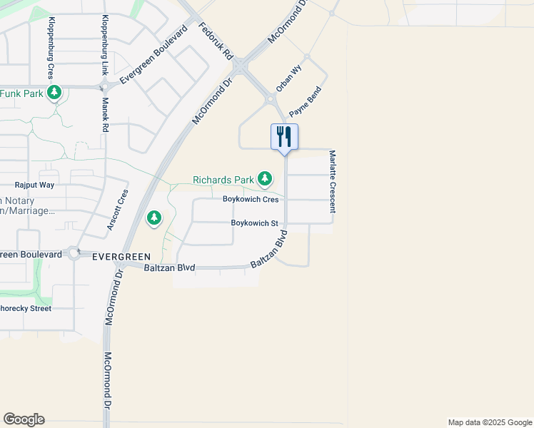 map of restaurants, bars, coffee shops, grocery stores, and more near 466 Boykowich Street in Saskatoon