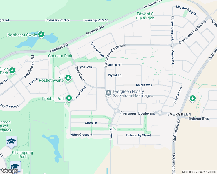 map of restaurants, bars, coffee shops, grocery stores, and more near 147 Maningas Bend in Saskatoon