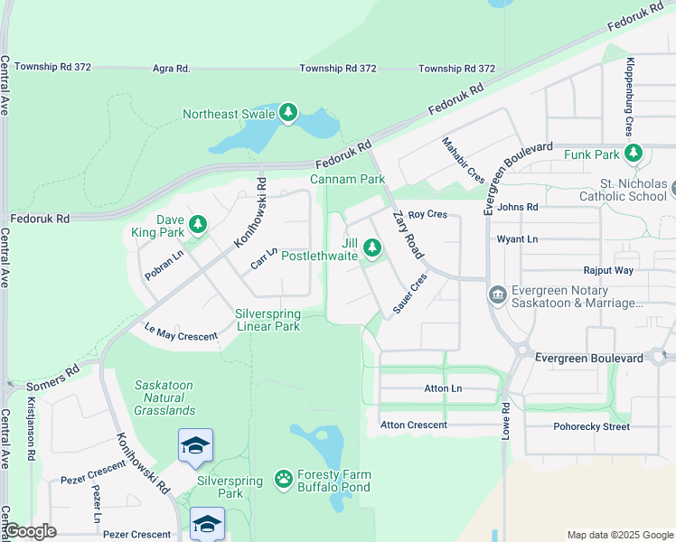 map of restaurants, bars, coffee shops, grocery stores, and more near 318 Sauer Rise in Saskatoon