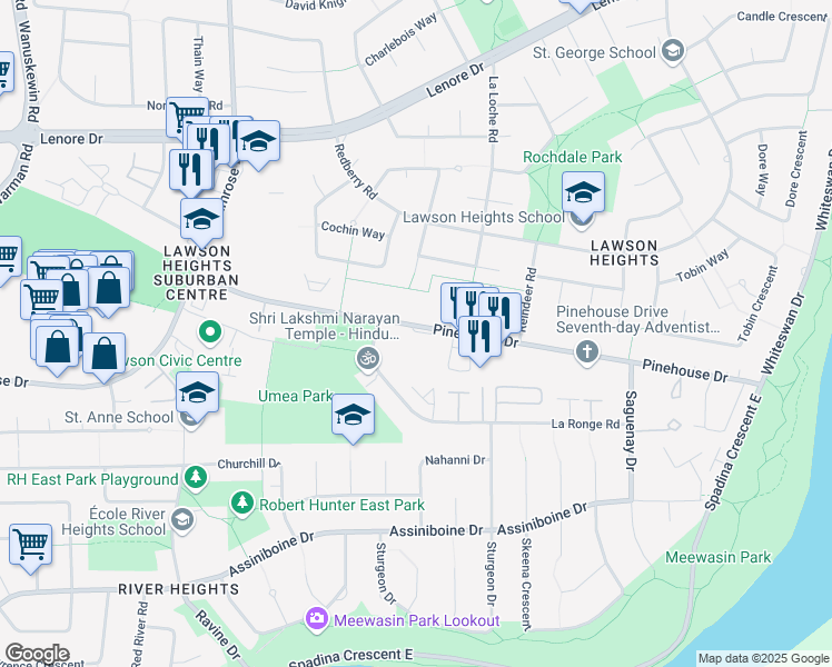 map of restaurants, bars, coffee shops, grocery stores, and more near 211 Pinehouse Drive in Saskatoon