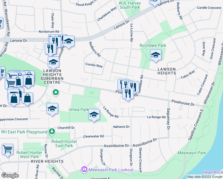 map of restaurants, bars, coffee shops, grocery stores, and more near 211 Pinehouse Drive in Saskatoon