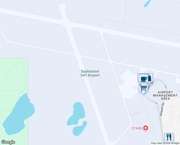 map of restaurants, bars, coffee shops, grocery stores, and more near 2625 Airport Drive in Saskatoon