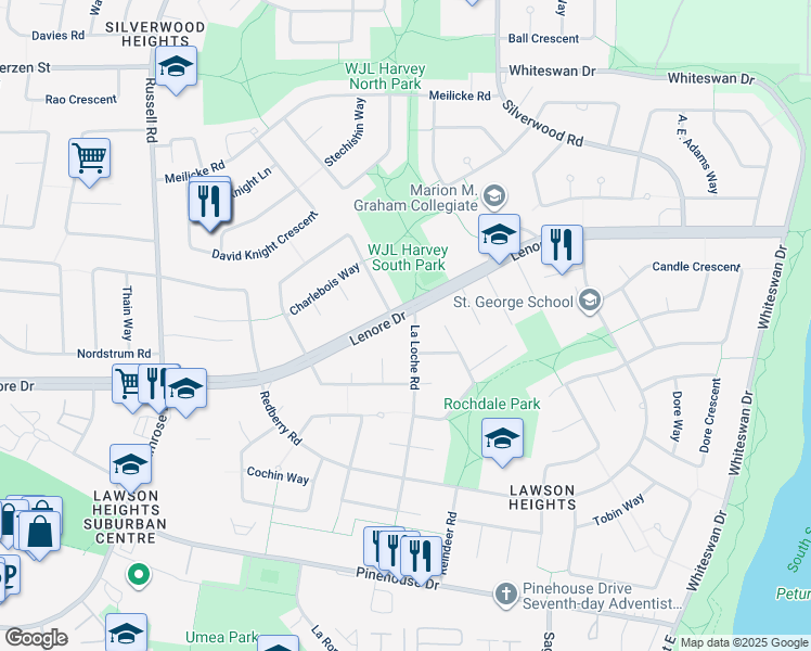 map of restaurants, bars, coffee shops, grocery stores, and more near 535 La Loche Road in Saskatoon