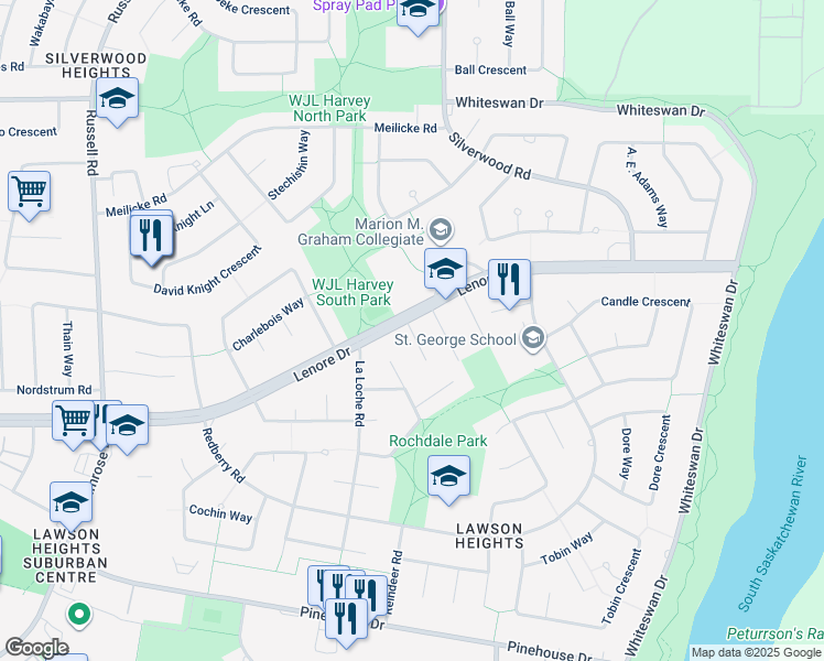 map of restaurants, bars, coffee shops, grocery stores, and more near 216 Cypress Court in Saskatoon