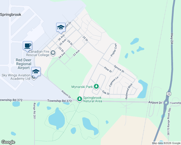 map of restaurants, bars, coffee shops, grocery stores, and more near 160 Tamarac Boulevard in Penhold