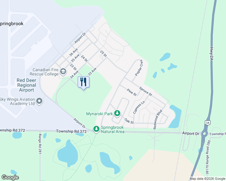 map of restaurants, bars, coffee shops, grocery stores, and more near 160 Tamarac Boulevard in Penhold