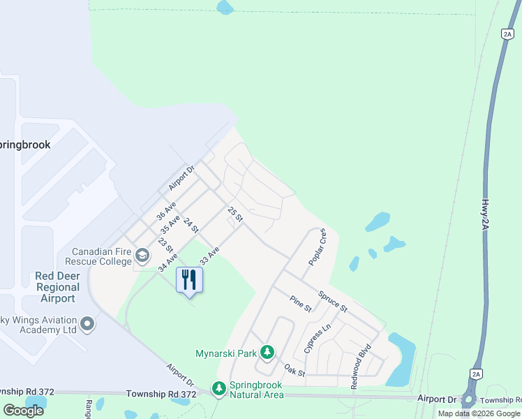 map of restaurants, bars, coffee shops, grocery stores, and more near 140 Sabre Road in Penhold