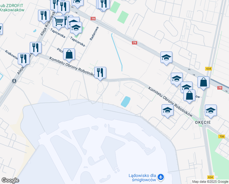 map of restaurants, bars, coffee shops, grocery stores, and more near 45b Komitetu Obrony Robotników in Warszawa