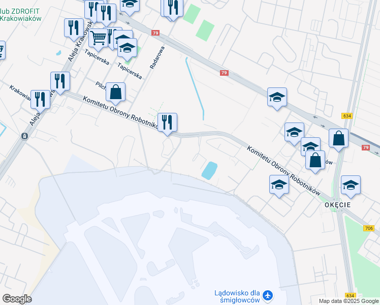 map of restaurants, bars, coffee shops, grocery stores, and more near 45b Komitetu Obrony Robotników in Warszawa