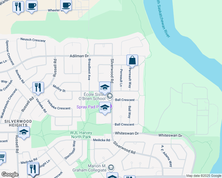 map of restaurants, bars, coffee shops, grocery stores, and more near 254 Molloy Street in Saskatoon