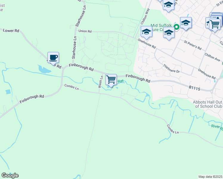 map of restaurants, bars, coffee shops, grocery stores, and more near in Suffolk