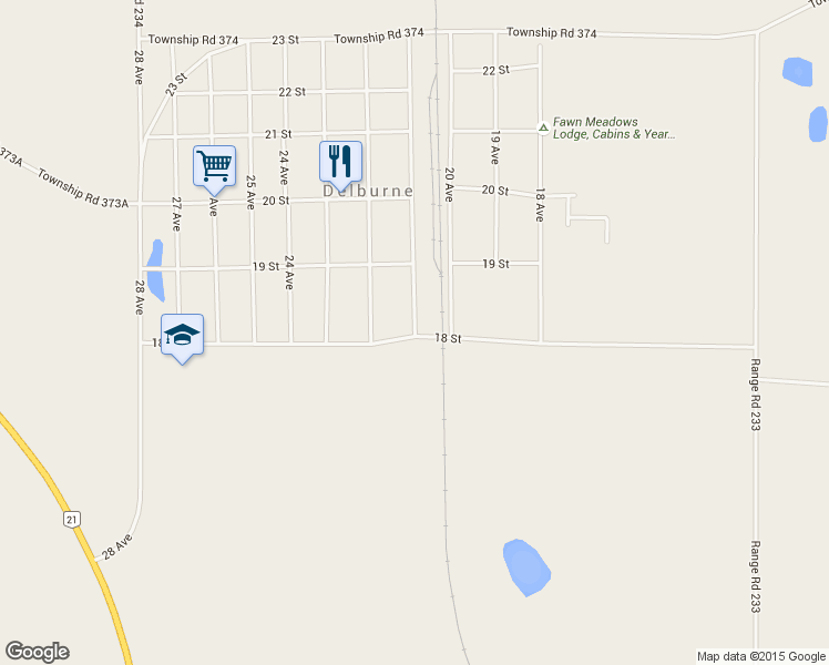 map of restaurants, bars, coffee shops, grocery stores, and more near 1802 21 Avenue in Delburne