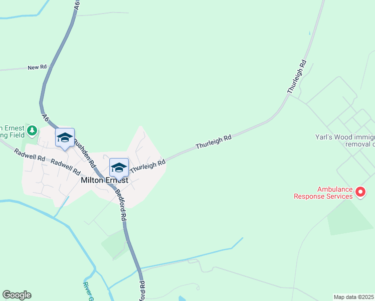 map of restaurants, bars, coffee shops, grocery stores, and more near Thurleigh Road in Milton Ernest