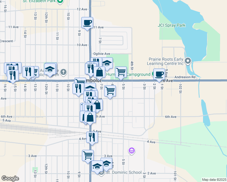 map of restaurants, bars, coffee shops, grocery stores, and more near 731 6 Street in Humboldt
