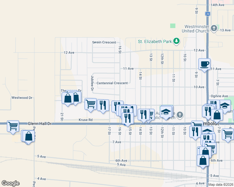 map of restaurants, bars, coffee shops, grocery stores, and more near 909 16 Street in Humboldt