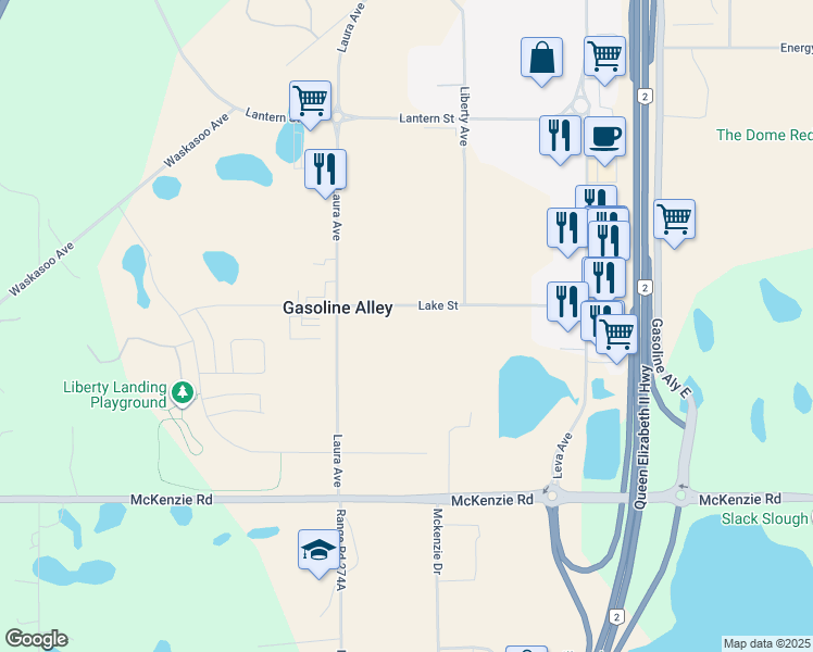 map of restaurants, bars, coffee shops, grocery stores, and more near 221 Lake Street in Penhold