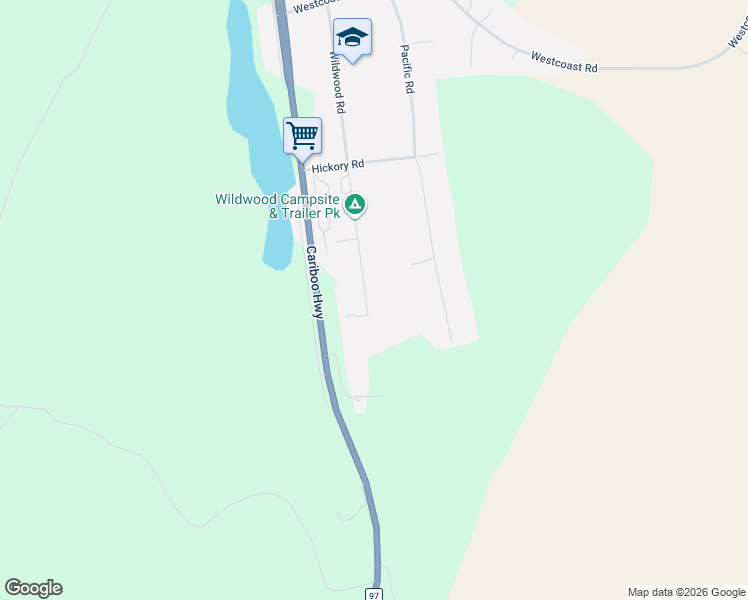 map of restaurants, bars, coffee shops, grocery stores, and more near 4118 Wildwood Road in Williams Lake