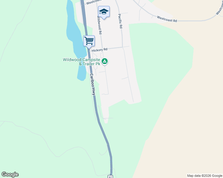 map of restaurants, bars, coffee shops, grocery stores, and more near 4122 Wildwood Road in Williams Lake