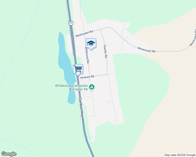 map of restaurants, bars, coffee shops, grocery stores, and more near 170 Hickory Road in Williams Lake