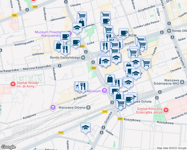 map of restaurants, bars, coffee shops, grocery stores, and more near 2c rondo Daszyńskiego in Warszawa