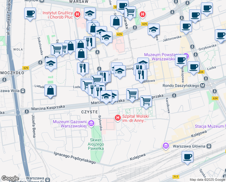 map of restaurants, bars, coffee shops, grocery stores, and more near 10a Skierniewicka in Warszawa