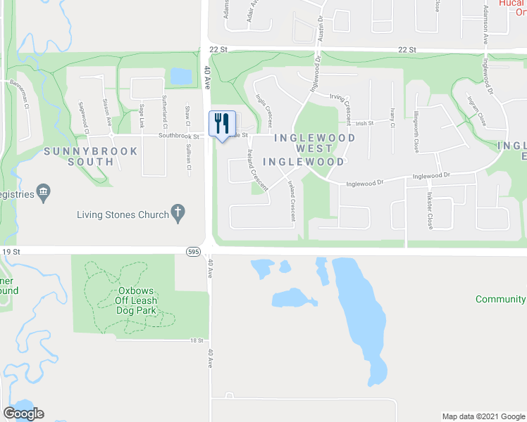 map of restaurants, bars, coffee shops, grocery stores, and more near 141 Ireland Crescent in Red Deer